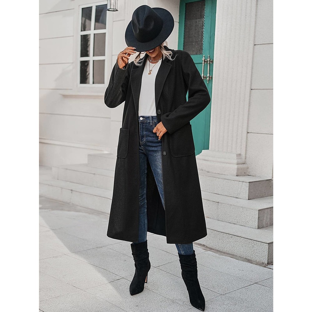 NWOT Lapel Collar Overcoat pea coat long trench jacket black long line!